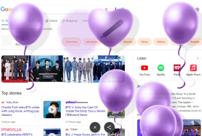 Google BTS イースターエッグ：紫のバルーン